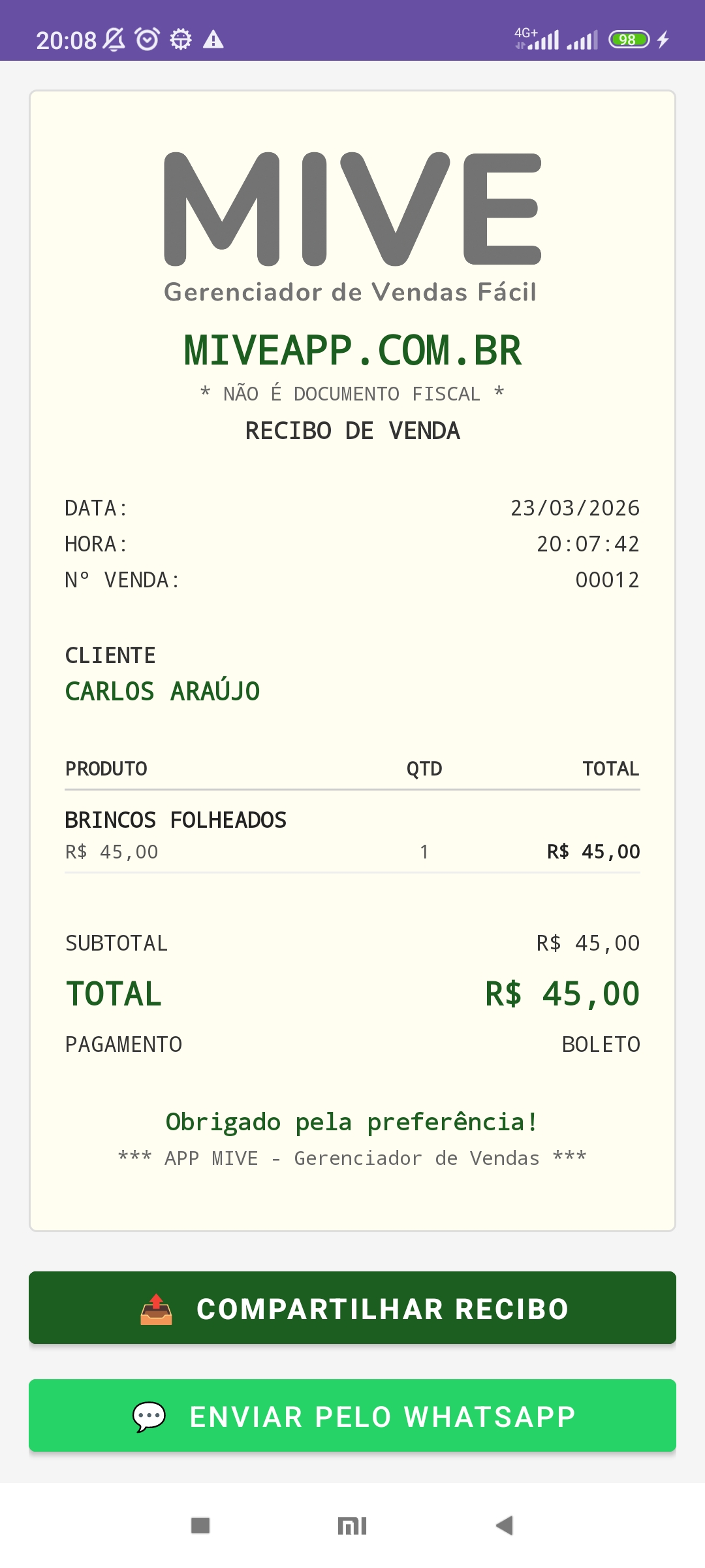 Recibo de venda